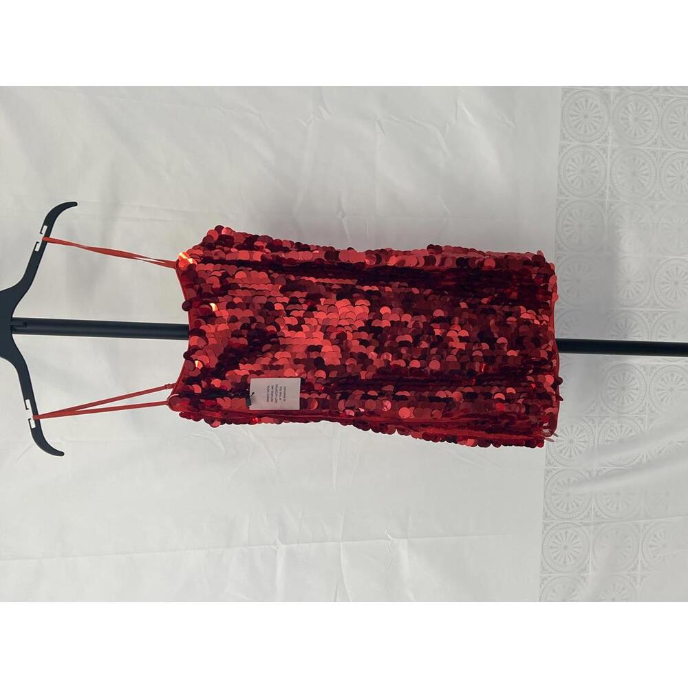 Red Sequin Mini Dress with Spaghetti Straps - Picture 3 of 7